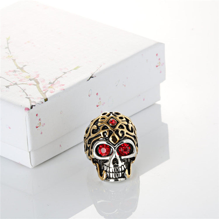 Men's Gothic Skull Zircon Ring in Titanium Steel - Stylish European and American Design