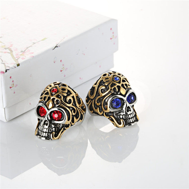 Men's Gothic Skull Zircon Ring in Titanium Steel - Stylish European and American Design