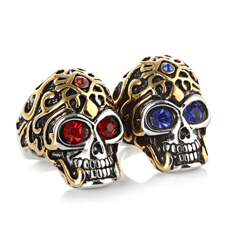 Men's Gothic Skull Zircon Ring in Titanium Steel - Stylish European and American Design