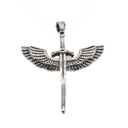 Angel Wings Cross Sword Titanium Steel Pendant for Men