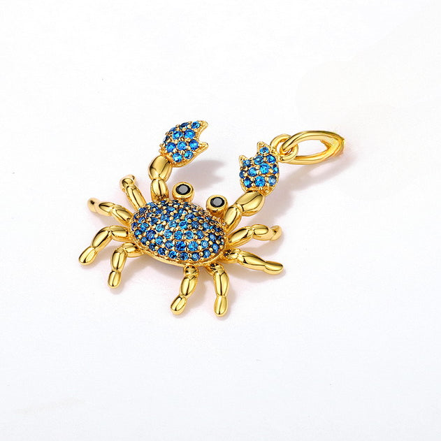 Ocean Series Blue Spinel Crab Sterling Silver Pendant