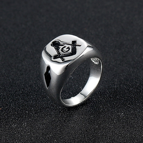 Titanium Steel Freemasonry Ring - Vintage Punk Men's Jewelry for Modern Style