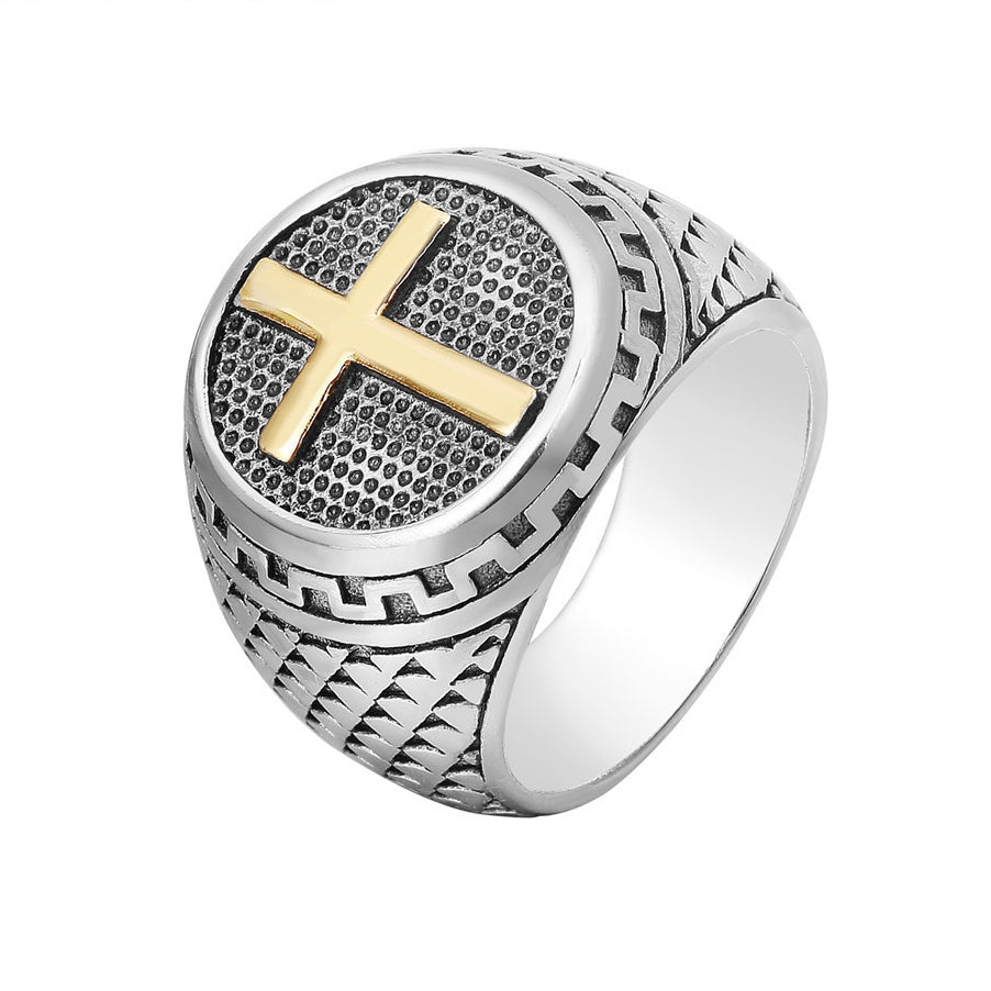 Latin Cross Round Titanium Steel Ring for Men