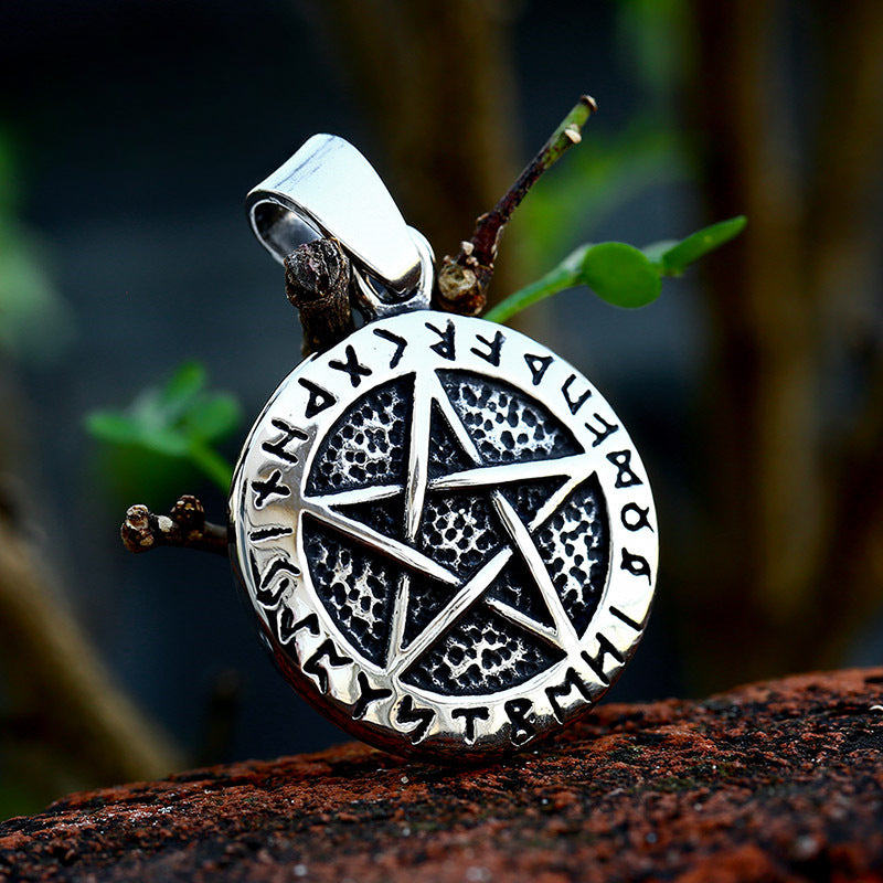 Vintage Viking-Inspired Titanium Steel Pendant for Men - Wholesale Retro Stainless Steel Pentagram Jewelry