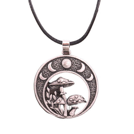 Vintage Moon Pendant Necklace with Mushroom Charm - Unique Jewelry for Women and Men