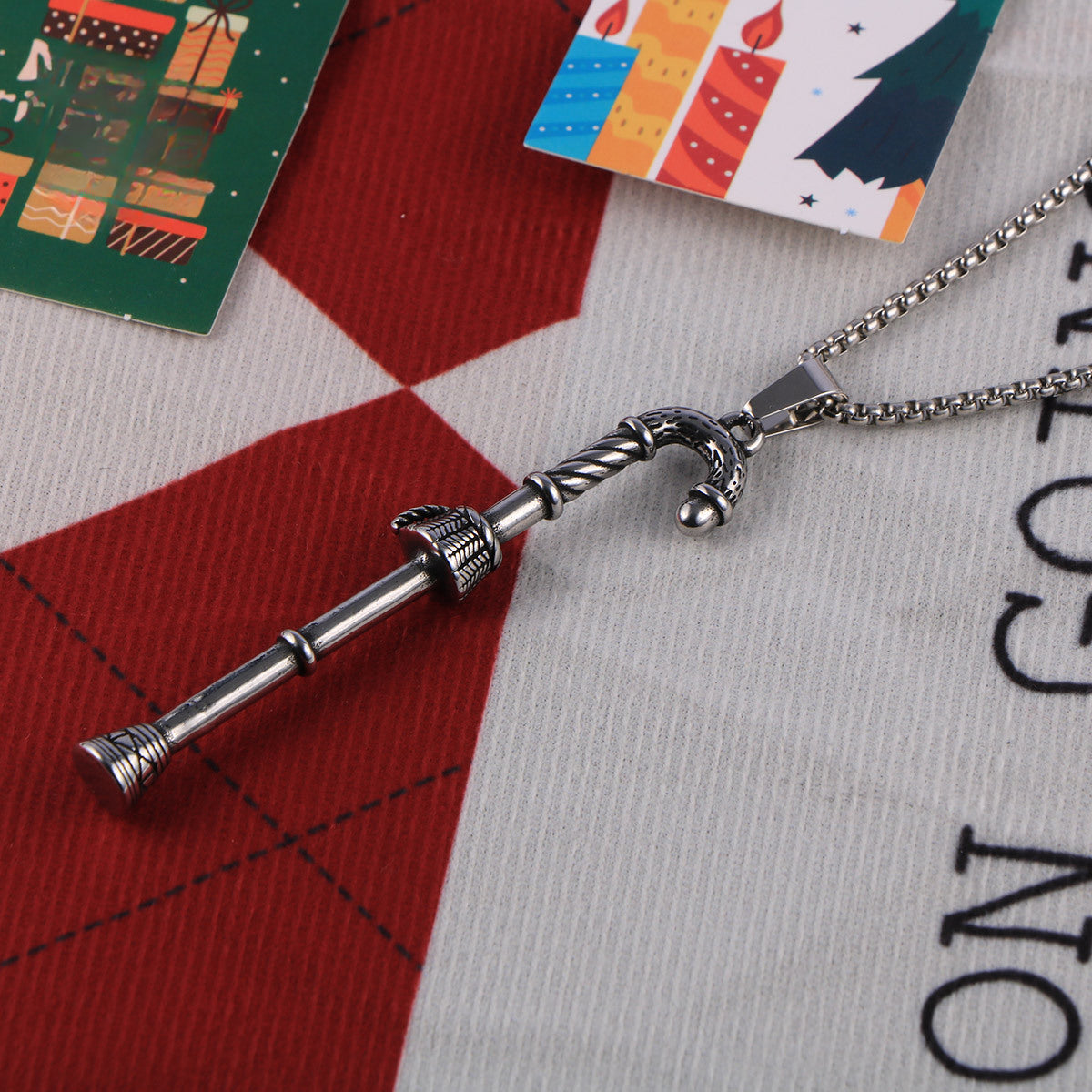 Vintage-Inspired Christmas Crutches Pendant Necklace for Men - Trendy Holiday Gift