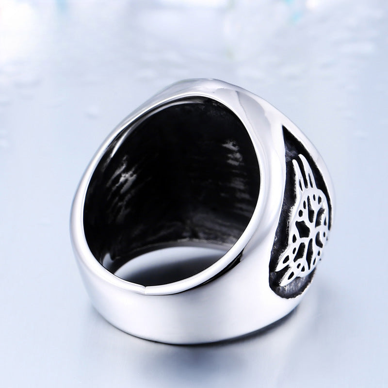 Custom Engraved Pentagram Ring in Retro Titanium Steel for Men - Wholesale Stainless Steel Jewelry