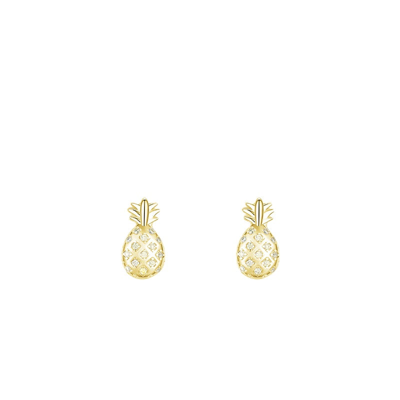 Pineapple Stud Earrings - Sterling Silver Jewelry with Zircon Gems