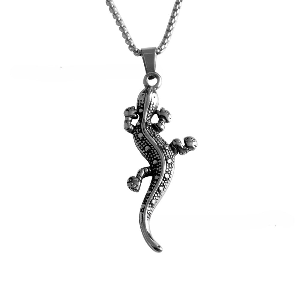 Men's Titanium Steel Gecko Charm Necklace - Playful Animal Pendant Jewelry