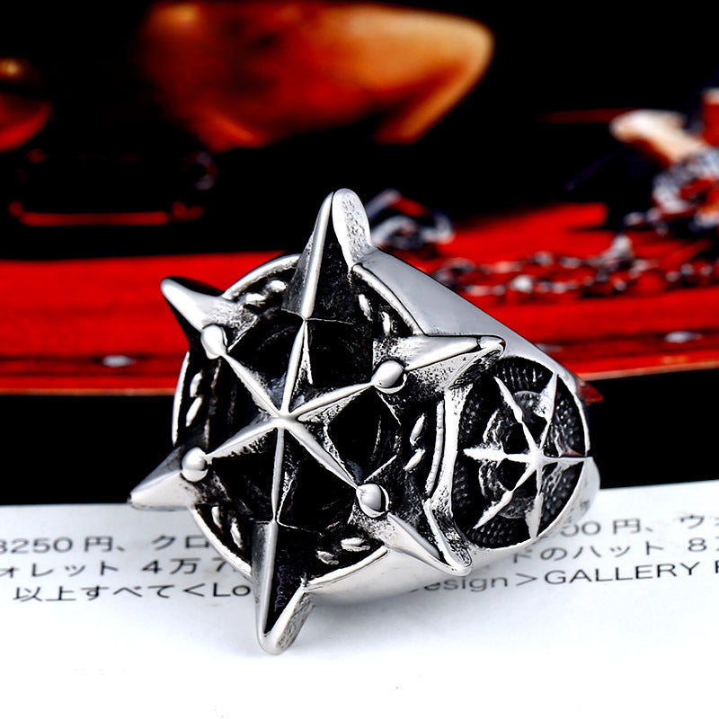 Titanium Steel Vintage Hexagram Ring for Men – Contemporary European and American Fashion Accessory