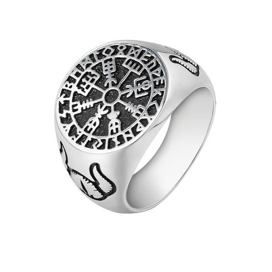 Vintage Viking Men's Titanium Steel Ring with European and American Style Personality