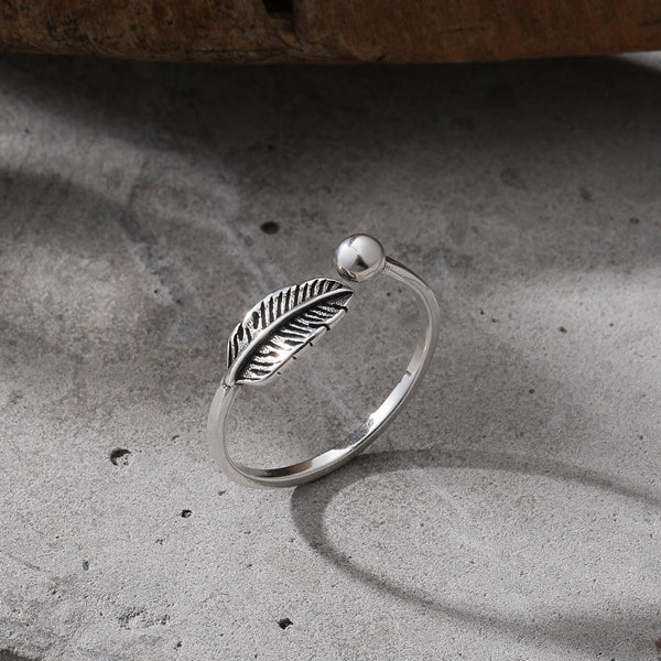 Retro Leaf Deign Opening Sterling Silver Ring