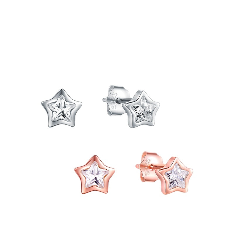 Forest Style Zircon Studded Star Earrings in Pure Silver