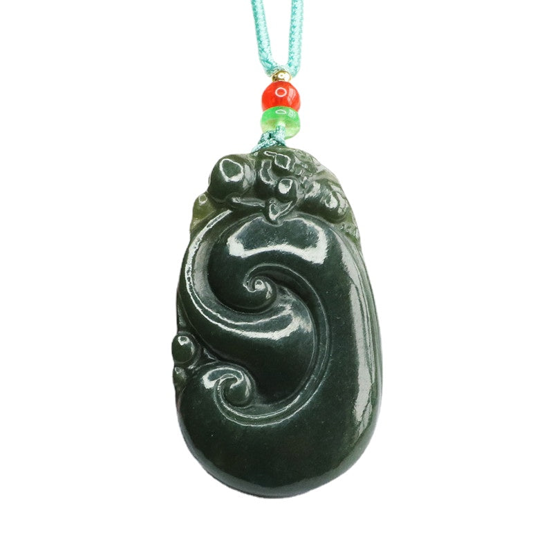 Elegant Hotan Blackish Green Ruyi Necklace Jewelry