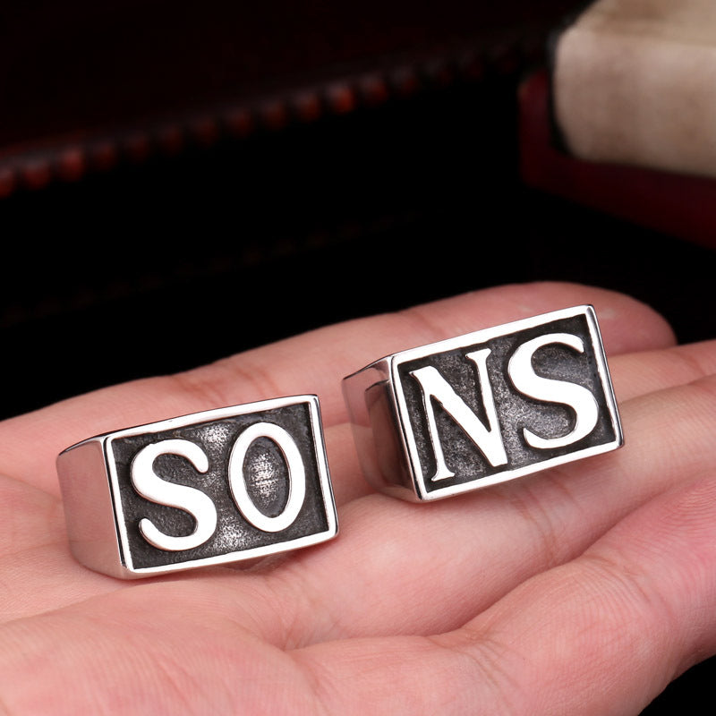 Stylish Retro Men's Stainless Steel Ring with SO NS Letter Design