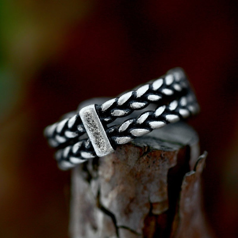 Nordic Vintage Braided Titanium Steel Ring for Men - Simple Stainless Steel Wholesale Design