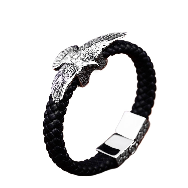 Titanium Steel Retro Eagle Leather Bracelet for Men - Wholesale Fashion Jewelry