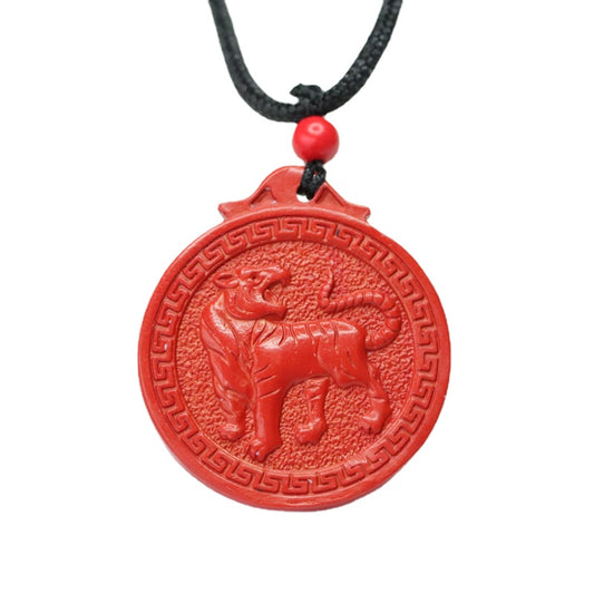 Blessed Round Tiger Brand Pendant with Cinnabar Stone by Planderful Collection