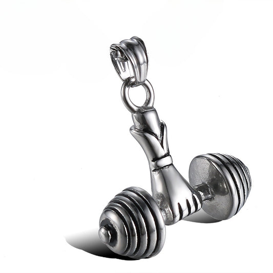 Titanium Steel Dumbbell Pendant for Men - Stylish Fitness Jewelry Inspired by European and American Fashion