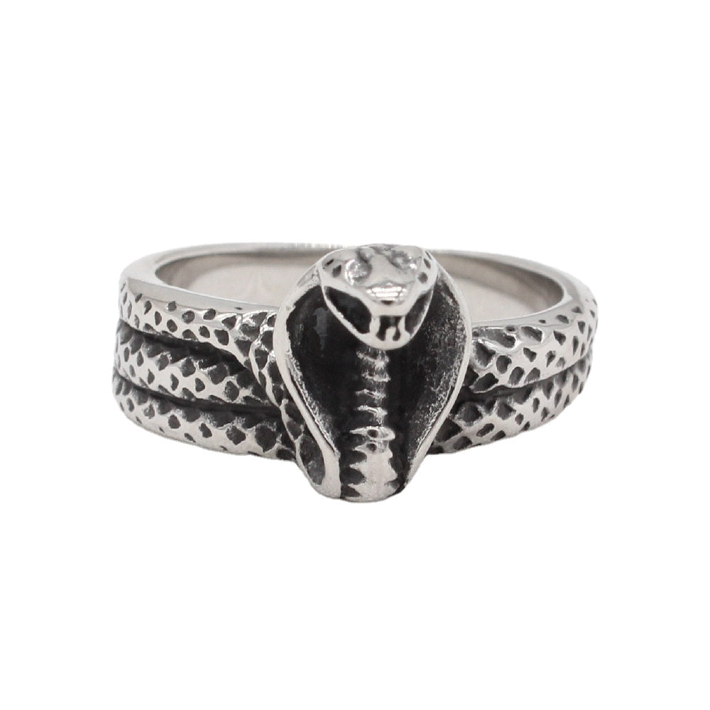 Domineering Coiled Cobra Titanium Steel Ring for Men