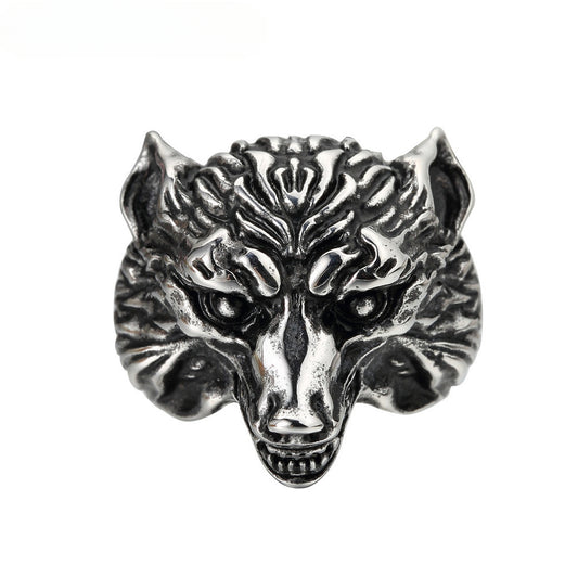 Wildness Fox Head Titanium Steel Ring for Men