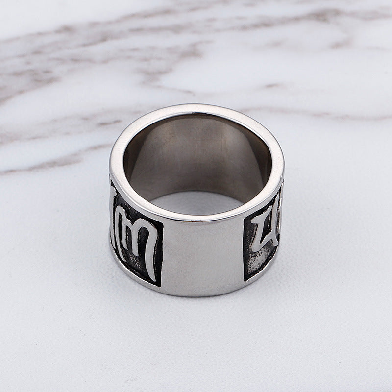 Retro Six-Character Mantra Titanium Steel Ring for Men - Bold Korean Style Jewelry, Factory Direct Sales