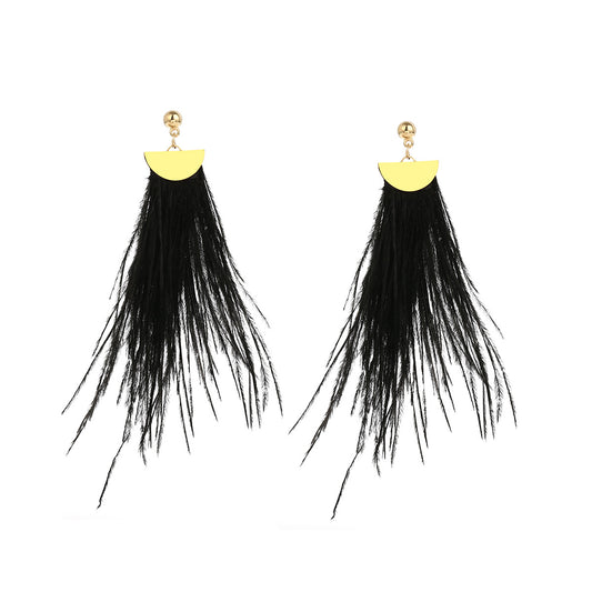 Extravagant Ostrich Tassel Earrings with Sterling Silver Needles