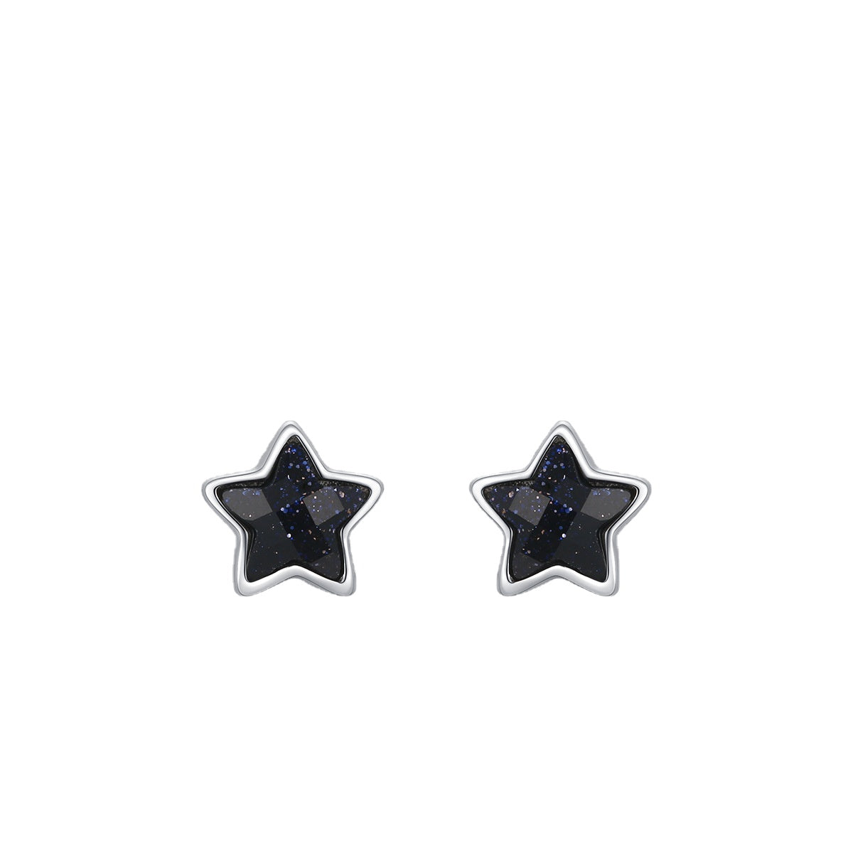 Sterling Silver Obsidian Star Stud Earrings for Women - Japanese and Korean Inspired