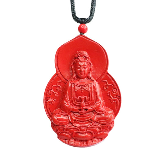 Red Cinnabar Guanyin Sterling Silver Pendant