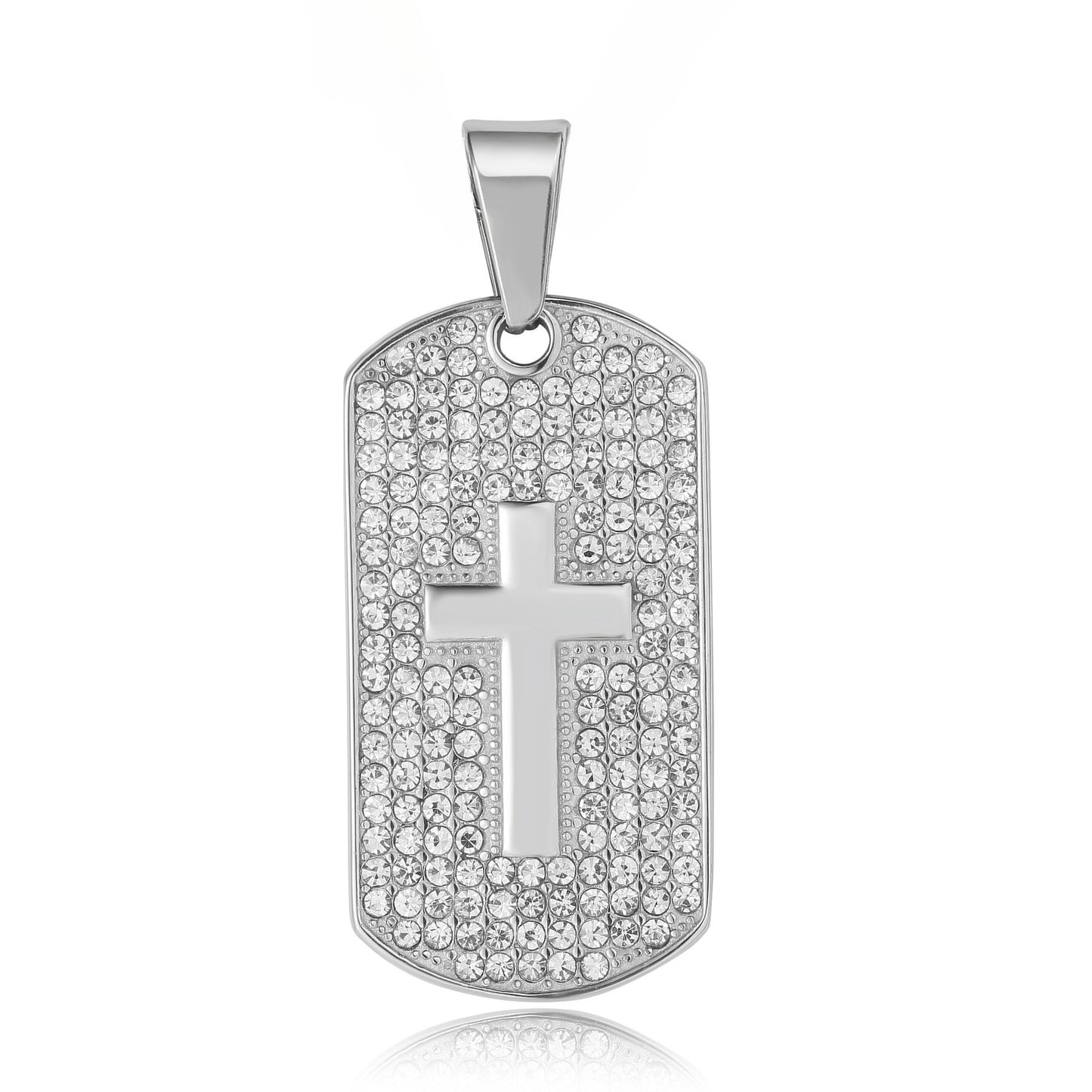 Latin Cross Zircon Military Tag Titanium Steel Pendant for Men