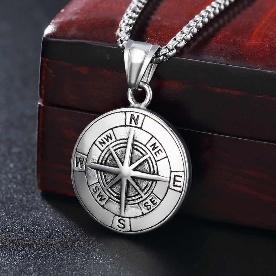 Compass Titanium Steel Necklace for Men