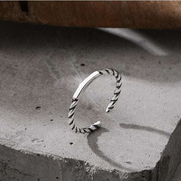 Polished Bar Spiral Opening Sterling Silver Ring