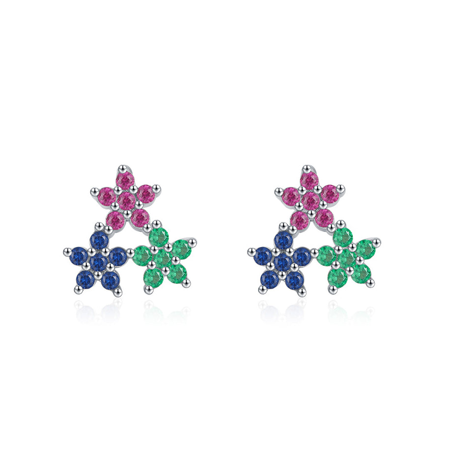 Delightful S925 Sterling Silver Floral Zircon Stud Earrings for Women