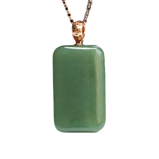 Rectangular Hetian Jade Pendant Necklace in Sterling Silver