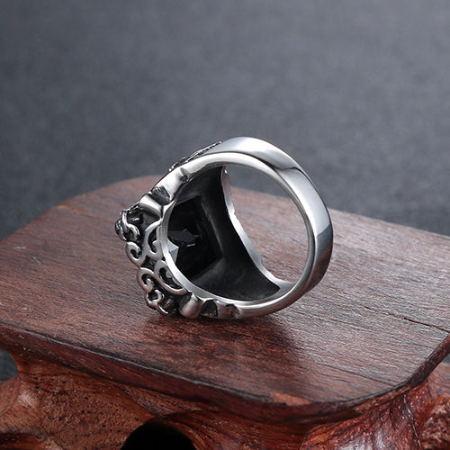 Punk-Inspired Crown Stainless Steel Ring with Black Zircon for Men - Factory Direct Sales