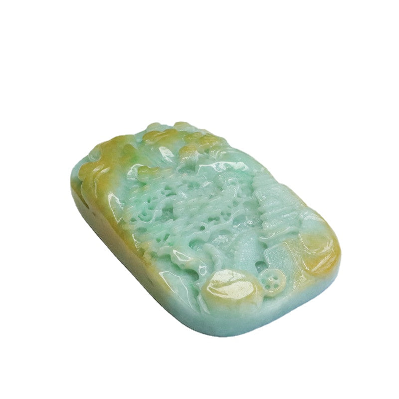 Landscape Jade Pendant Featuring High-Quality Yellow and Green Carving