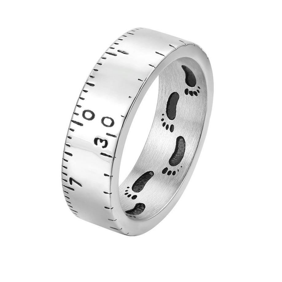 Vintage Titanium Steel Men's Ring with Ruler Design