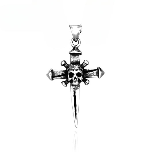 Wholesale Retro Skull Titanium Steel Cross Pendant for Men - European and American Style