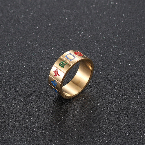 Hipster Men's Titanium Steel Mahjong Ring - Korean Style Personality Design, Size 6-9