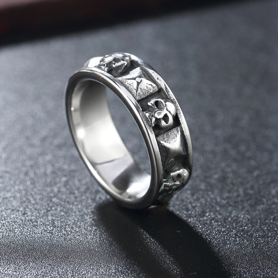 Halloween Skull and Rhombus Titanium Steel Ring for Men