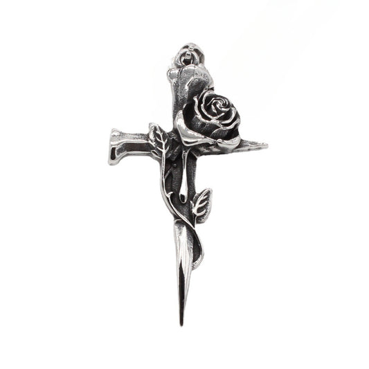 Rose Cross Sword Titanium Steel Pendant for Men