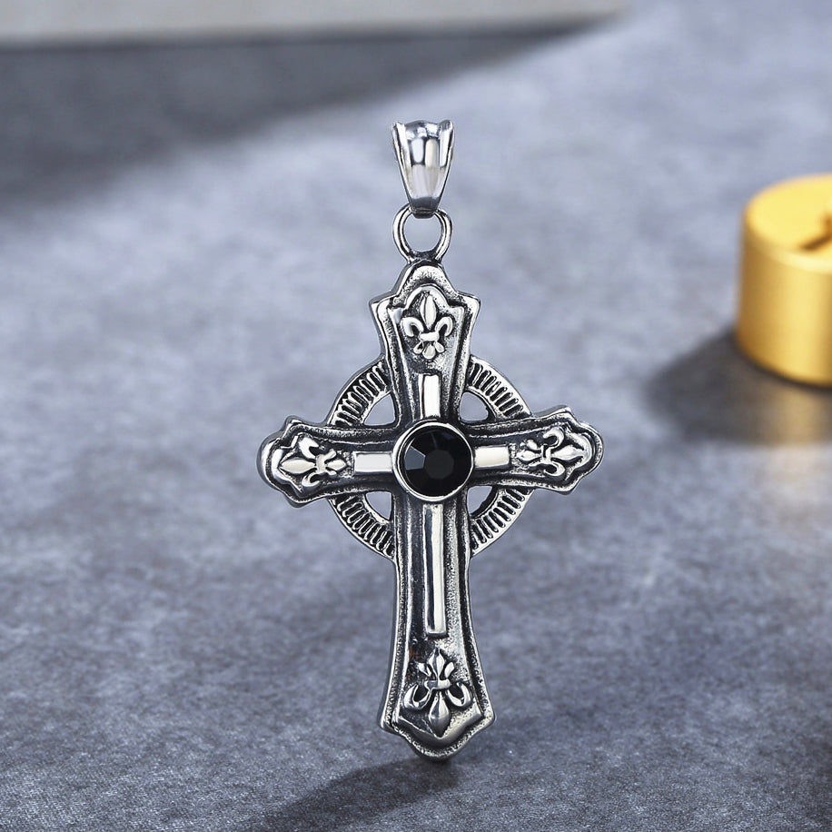 Vintage Celtic Cross with Childern Flower Titanium Steel Pendant for Men