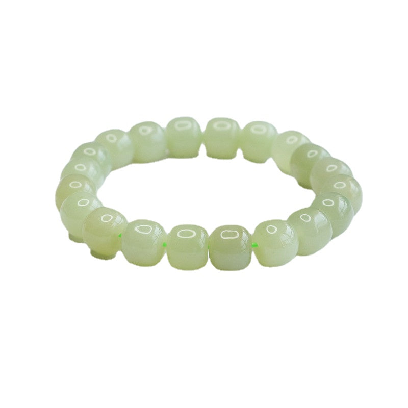 Clear Water Barrel Beads Jade Bracelet with Sterling Silver Needle