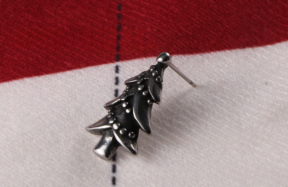 Retro Christmas Tree Stud Earrings - Trendy Stainless Steel Holiday Accessories for Men and Women