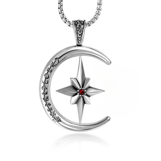 Rotatable Star Flower Red Zircon Titanium Steel Necklace for Men and Women - Cross-Border Supply from Europe and America