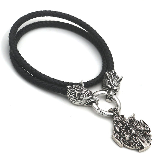 Viking Odin Wolf Head Pendant Necklace - Norse Legacy Collection