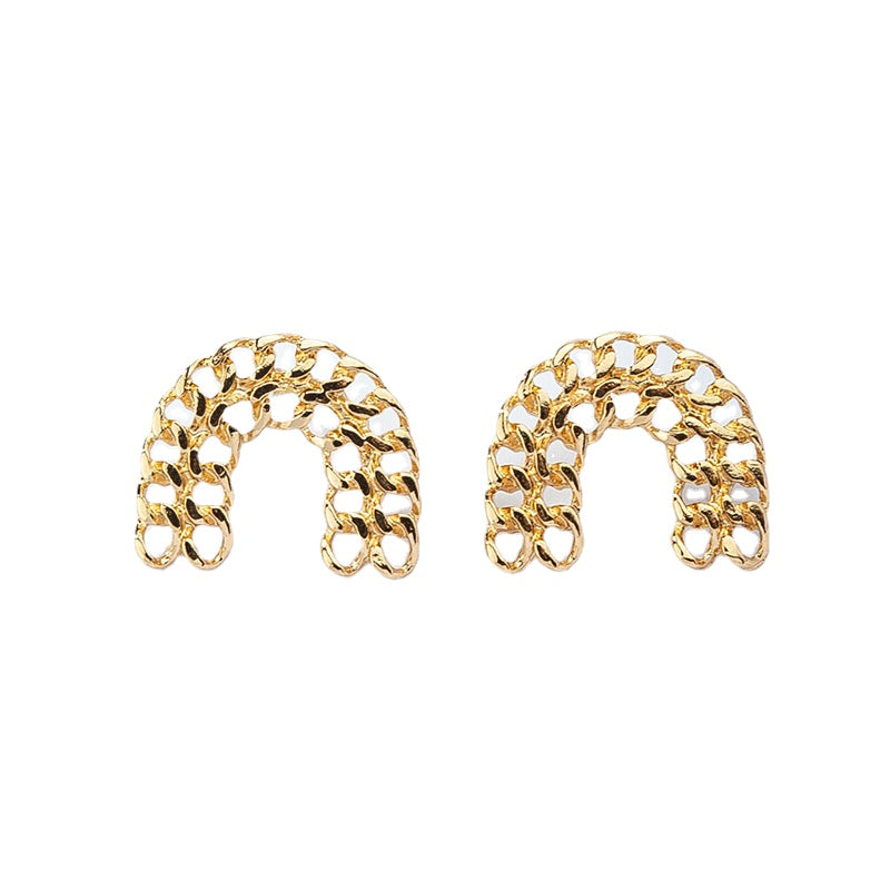 Retro Geometric Metal Earrings with Woven Hollow Design