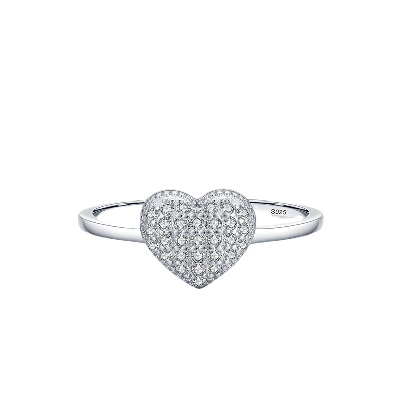 Sweet and Lovely S925 Sterling Silver Heart-shaped Ring with Zircon Gems