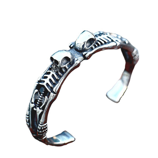 Gothic Punk Reaper Skull Titanium Steel Bracelet for Men - Retro Open Hand Jewelry