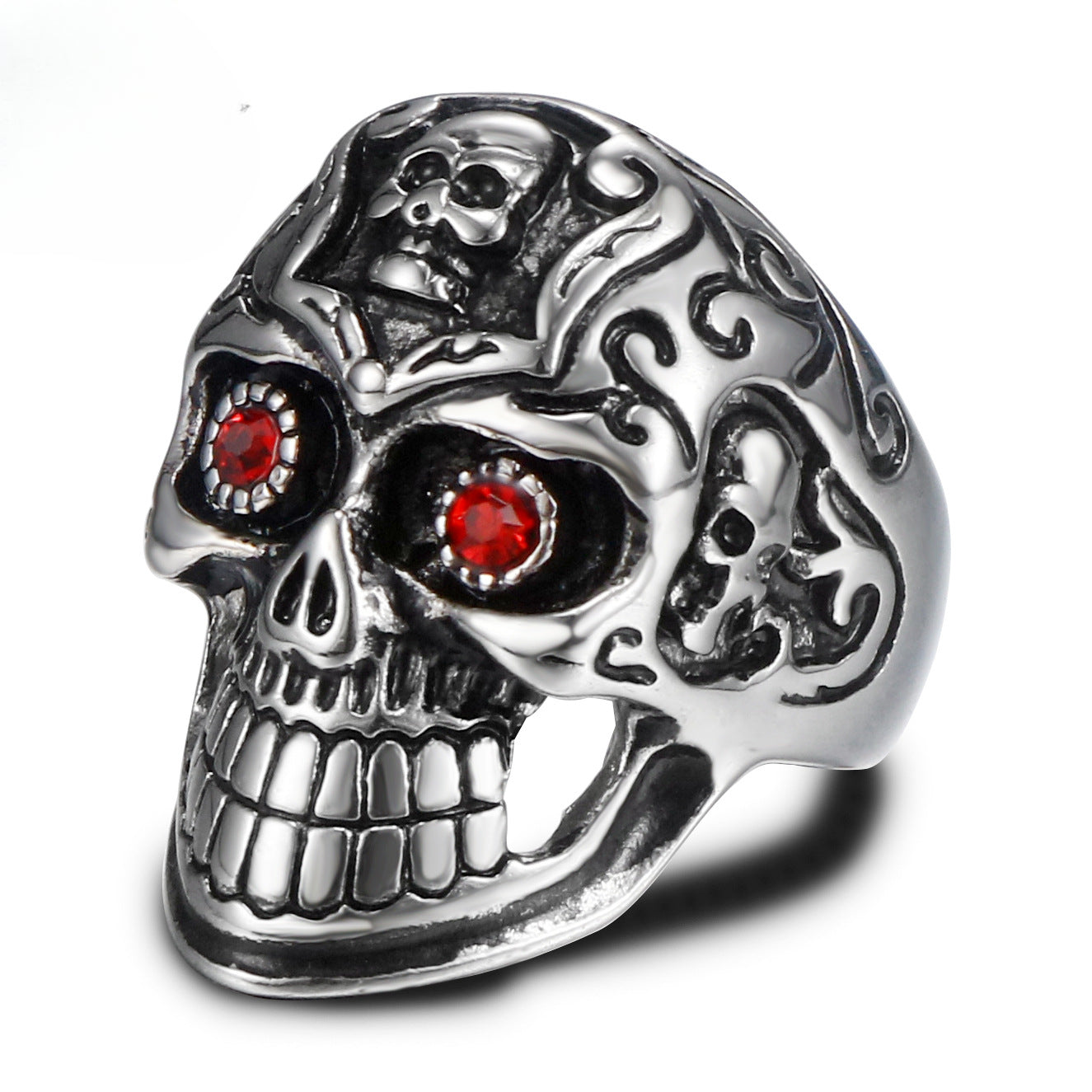 Personalized Retro Titanium Steel Skull Ring with Zircon Embellishments for Men